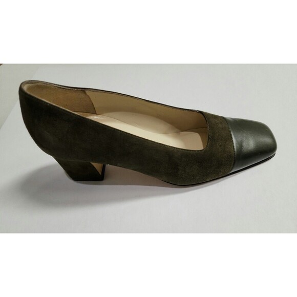 Rangoni Italy Womens Suede Leather Shoes 7B Green Mid-Heel 2.25" Slip On - Picture 4 of 12